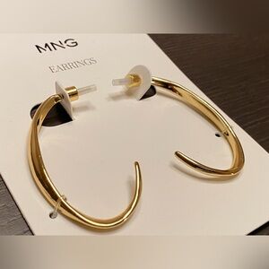 Mango Elongated Gold Half Hoop Earrings Irregular Oversized Minimalistic Modern